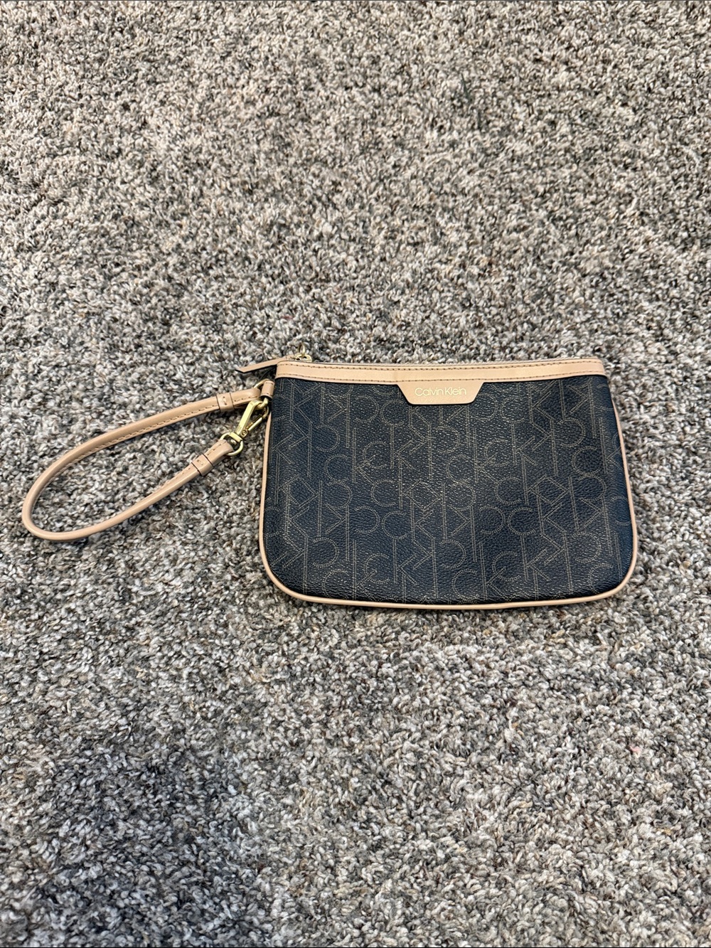 Calvin Klein Black Monogram Wristlet with Beige Trim